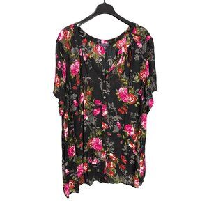 Roamans Multicolor Floral Button Front Top Size 40W Rayon Semi Sheer Gauzy